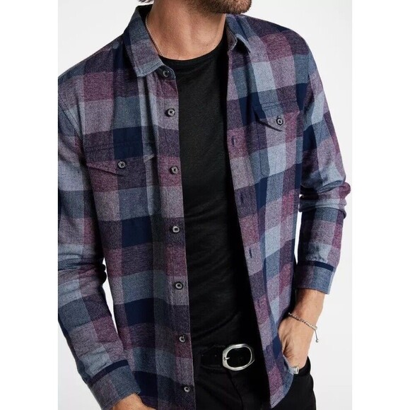 John Varvatos Dale Shirt Woven Cotton Long Sleeve Button Checkered Pristine XL - Picture 10 of 11